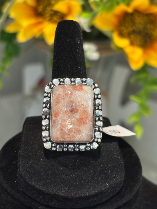 Hand Crafted Jewelry - Sunstone Gemstone Statement Ring Size 7